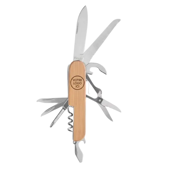 Couteau multi-outils en bambou et acier inoxydable