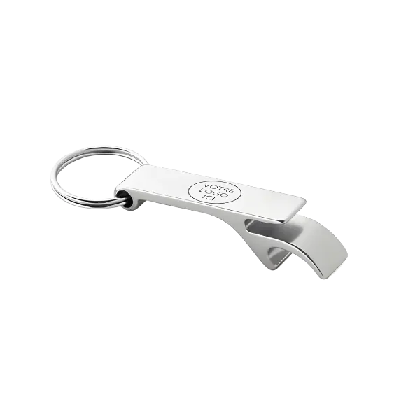 Porte-clés en aluminium avec ouvre-capsules intégré
